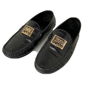 Roberto Cavalli Class Black Croc Embossed Leather Loafers Mocs Men US 7 / EU 40